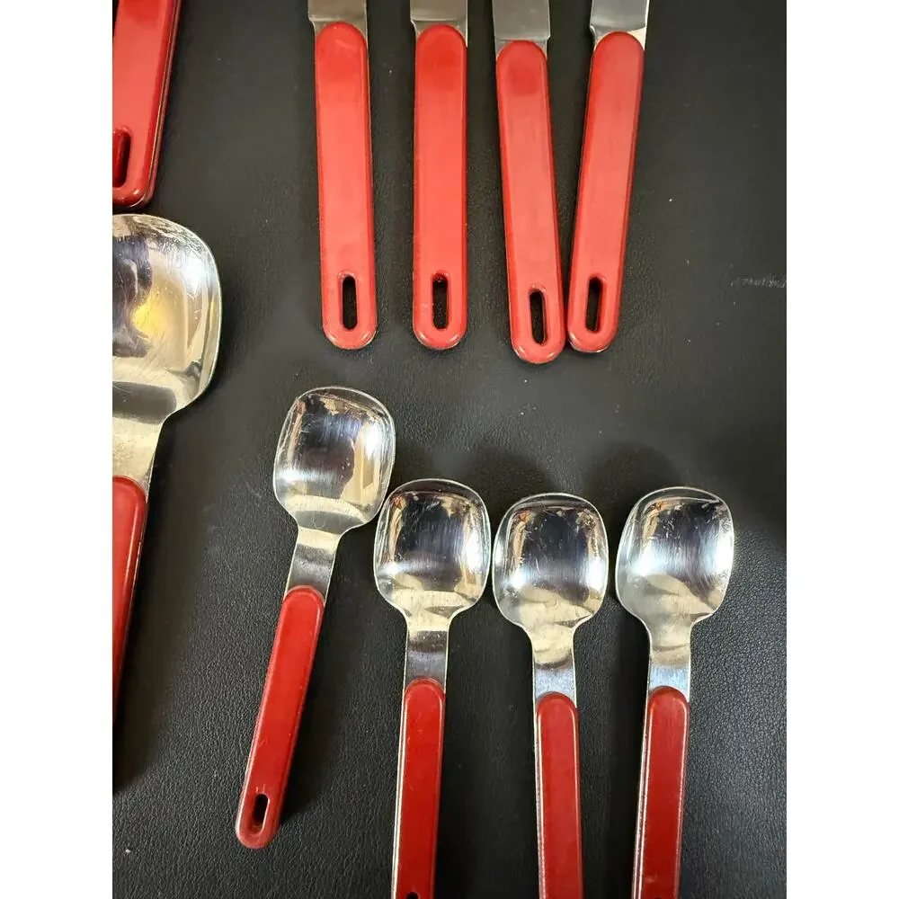 Vintage MCM Red Melanine Handle YAX Flatware Utensil Set